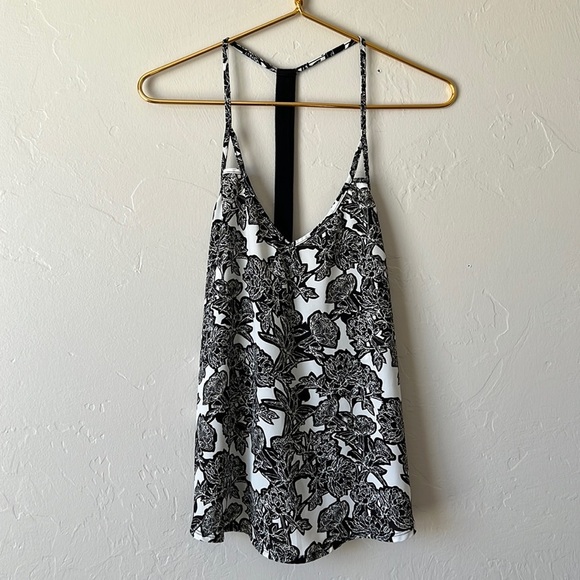 Express Black and White Floral T-Back tank - Picture 1 of 3